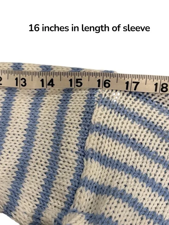 Wooden Ships Striped Sweater M/L Blue White Lightweight Coastal Knit - Picture 8 of 8